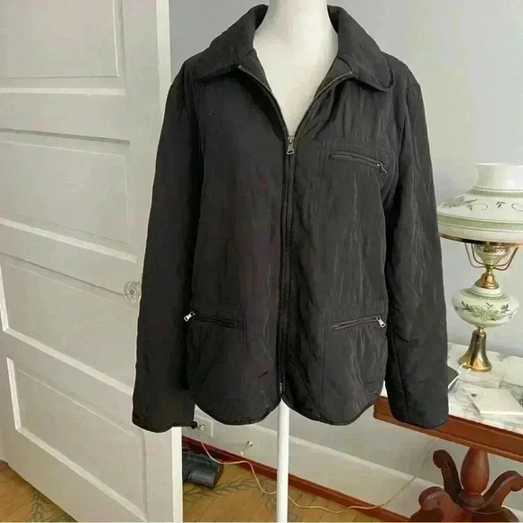 Talbots Full Zip Quilted Jacket Size XL Black Collared Faux Leather Trim Outdoor - Picture 11 of 14